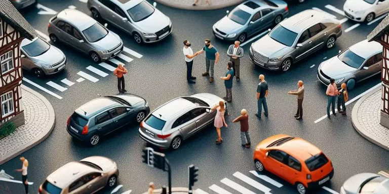 Autofahrer streiten an einer Kreuzug über die Vorfahrt. (Foto: KI)