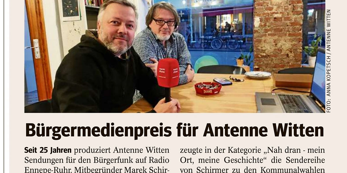 WAZ Witten berichtet über den Medienpreis für Antenne Witten.